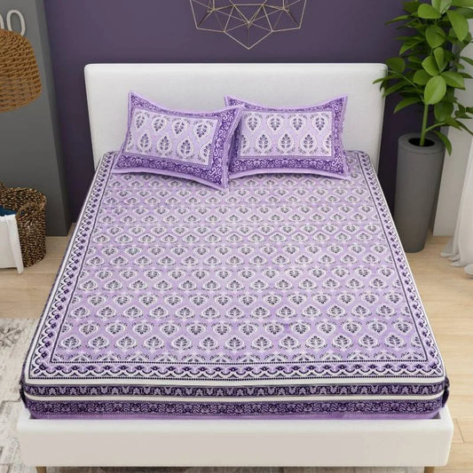 Handpicked Luxury Purple King Size Cotton Bedsheet