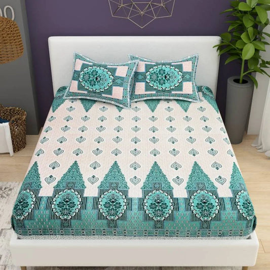 Card Print Jaipuri Blue King Size Cotton Bedsheet