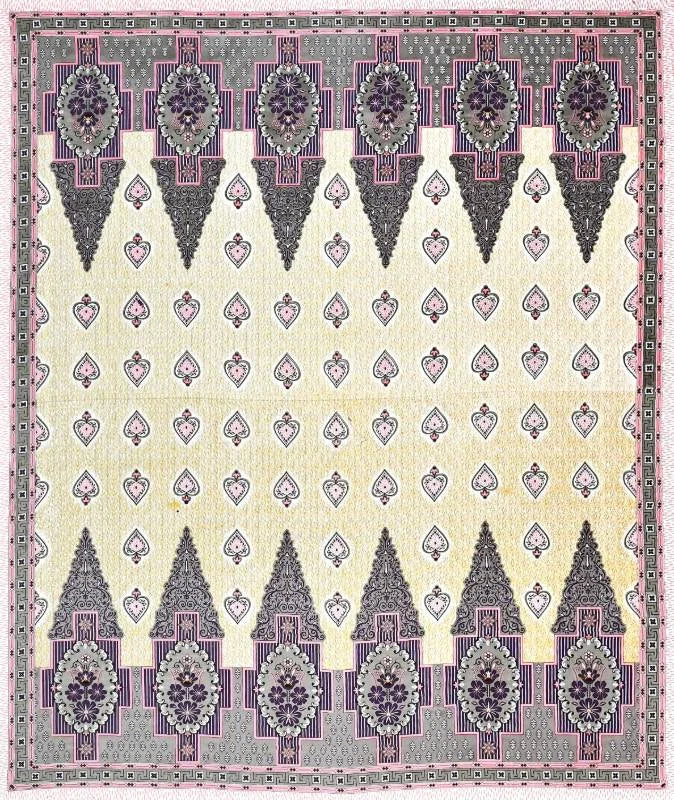 Card Print Jaipuri Purple King Size Cotton Bedsheet