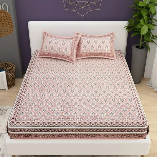 Handpicked Luxury Peach King Size Cotton Bedsheet