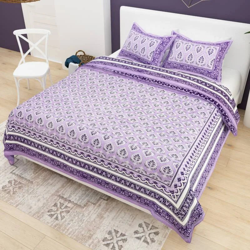 Handpicked Luxury Purple King Size Cotton Bedsheet