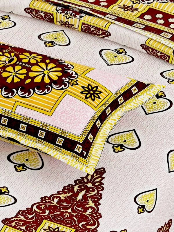 Card Print Jaipuri Yellow King Size Cotton Bedsheet