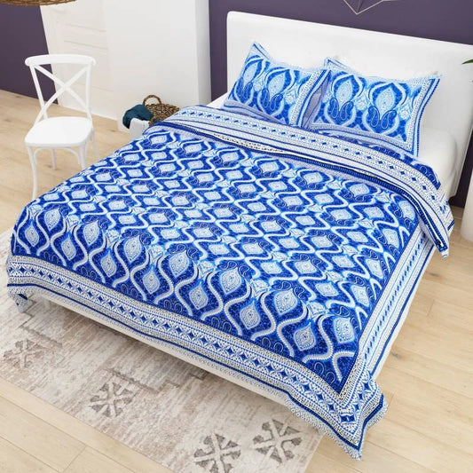 Classic Looking Blue King Size Cotton Bedsheet