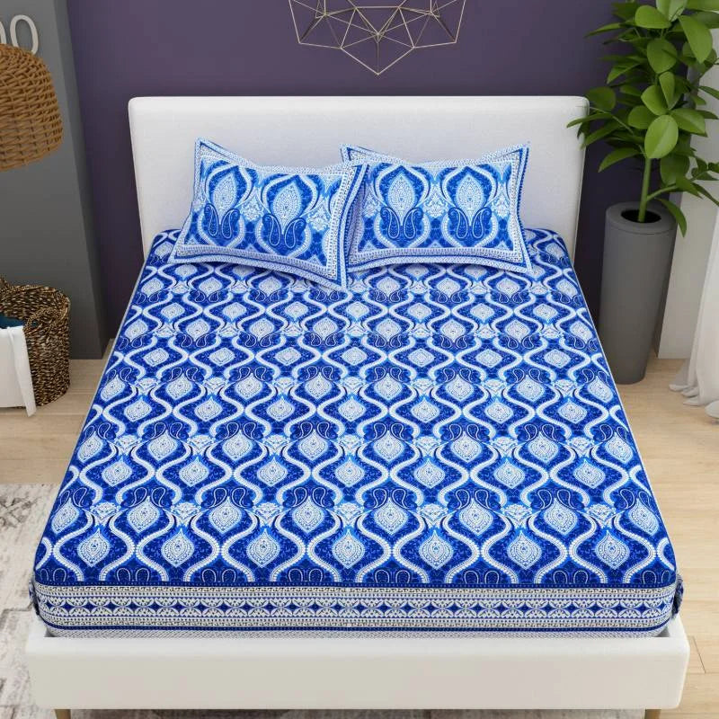 Classic Looking Blue King Size Cotton Bedsheet