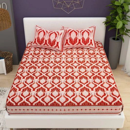 Classic Looking Red King Size Cotton Bedsheet