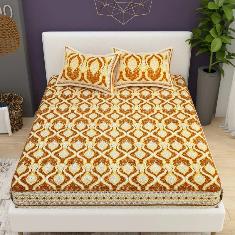 Classic Looking Orange King Size Cotton Bedsheet