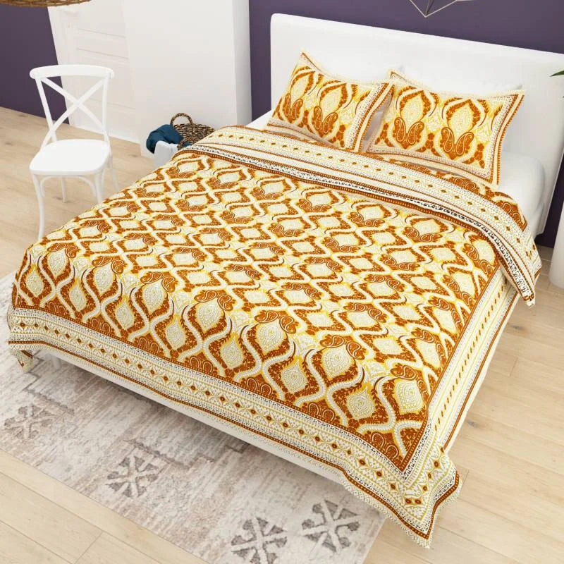 Classic Looking Orange King Size Cotton Bedsheet