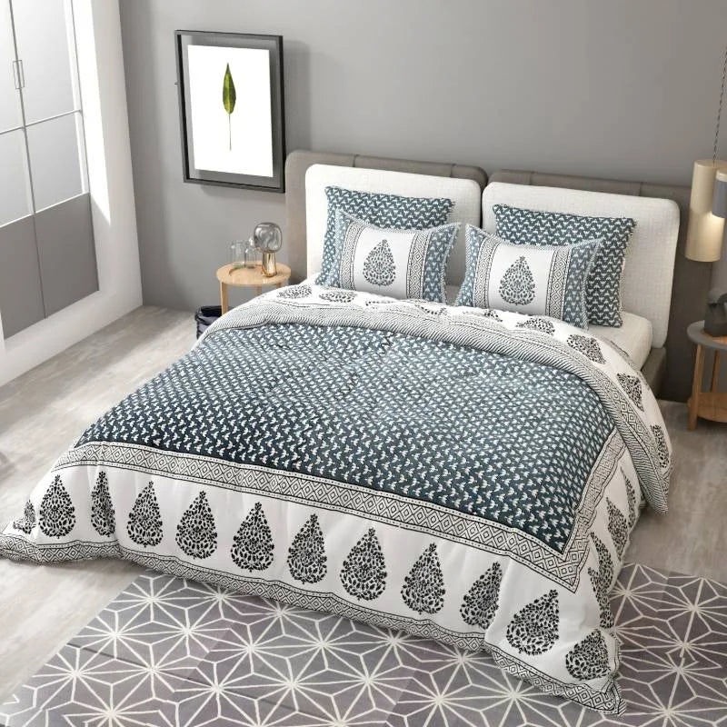 Birdy Grey Jaipuri King Size Cotton Bedsheet