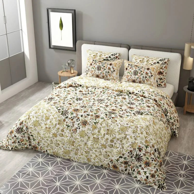 Floral Printed Yellow King Size Cotton Bedsheet