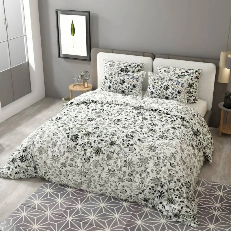 Floral Printed Grey King Size Cotton Bedsheet