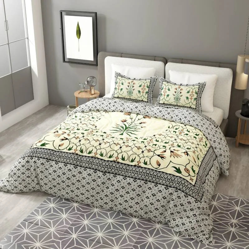 Artistic Modern Greenish King Size Cotton Bedsheet