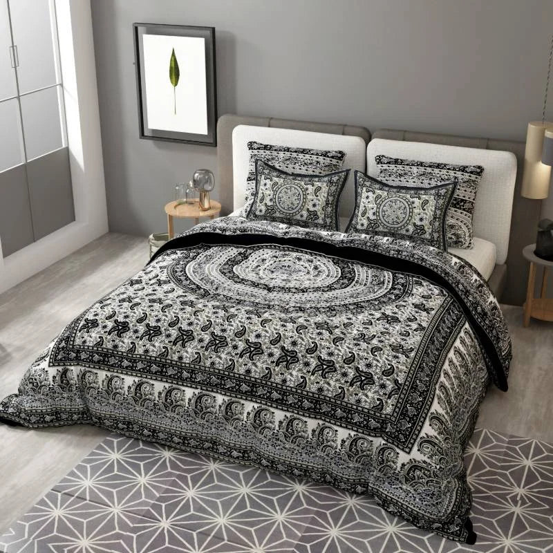 Royal Jaipuristyle Blackwhite King Size Cotton Bedsheet