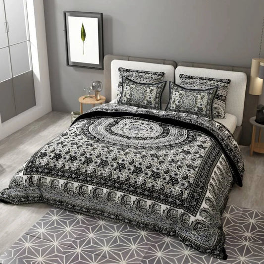 Royal Jaipuristyle Blackwhite King Size Cotton Bedsheet