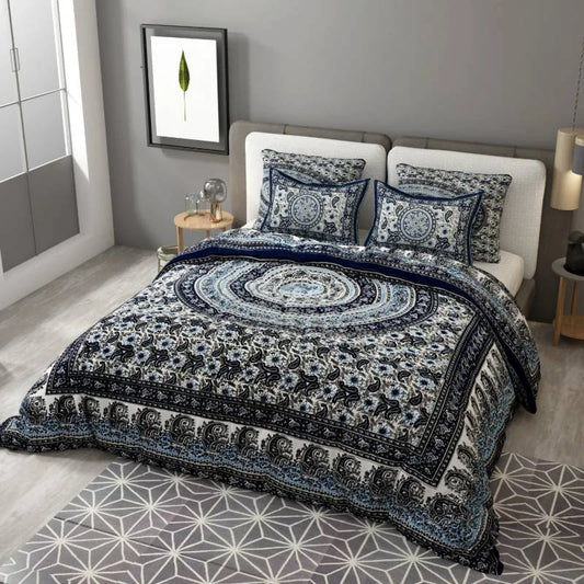 Royal Jaipuristyle Black Blue King Size Cotton Bedsheet