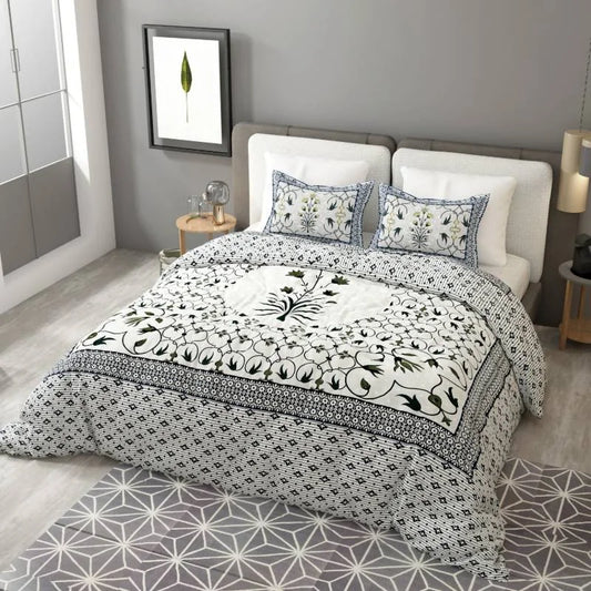 Artistic Modern White King Size Cotton Bedsheet